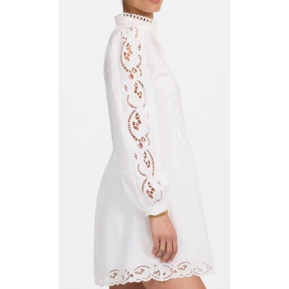 Madewell Dresses & Skirts - Madewell Pintuck Eyelet Mini Dress XXS White Long Sleeve Cottagecore NU568 NWT